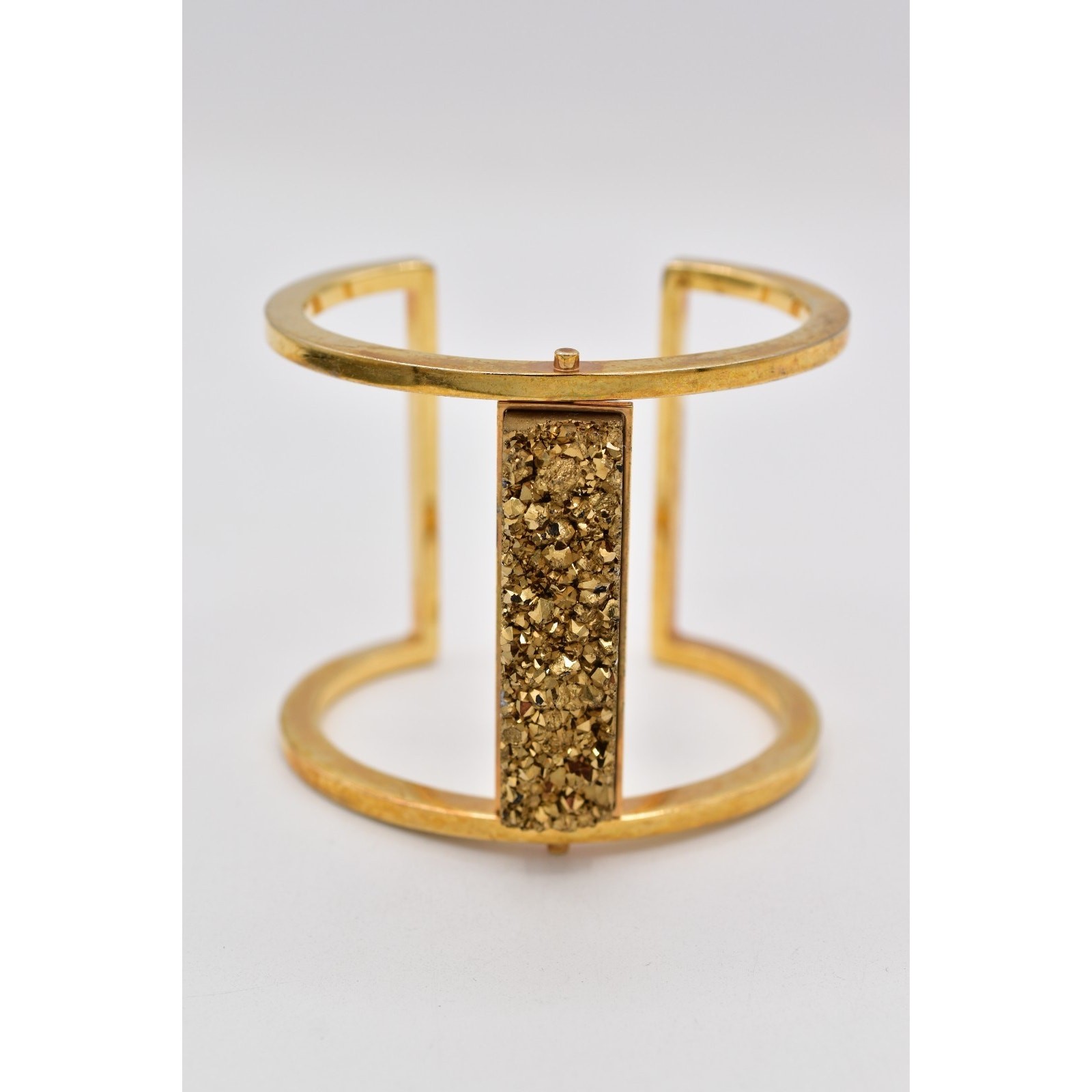 Nest Jewelry Vintage Cuff Bangle Bracelet Gold Druzy Heavy Chunky Signed Bin2