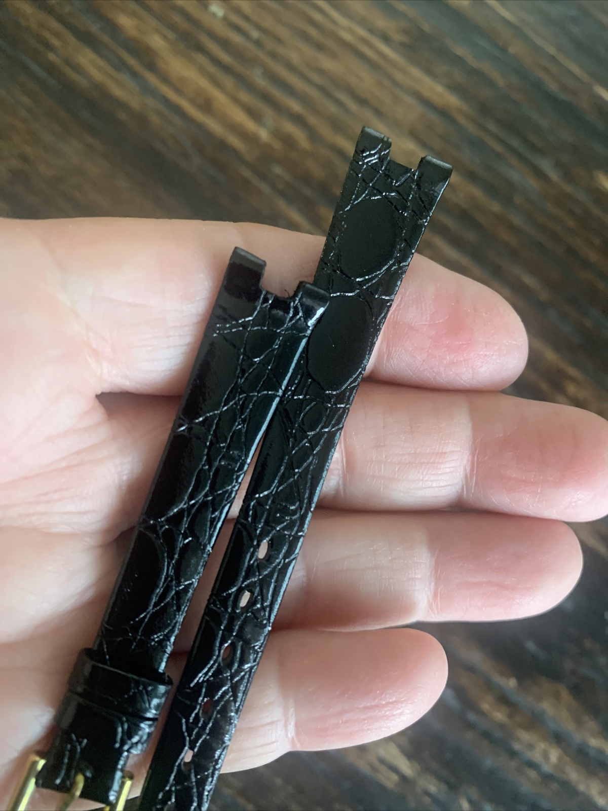 Jacques Edho Thin Shiny Black Alligator Print Leather Strap 12 mm (4mm Cut) 6.5″