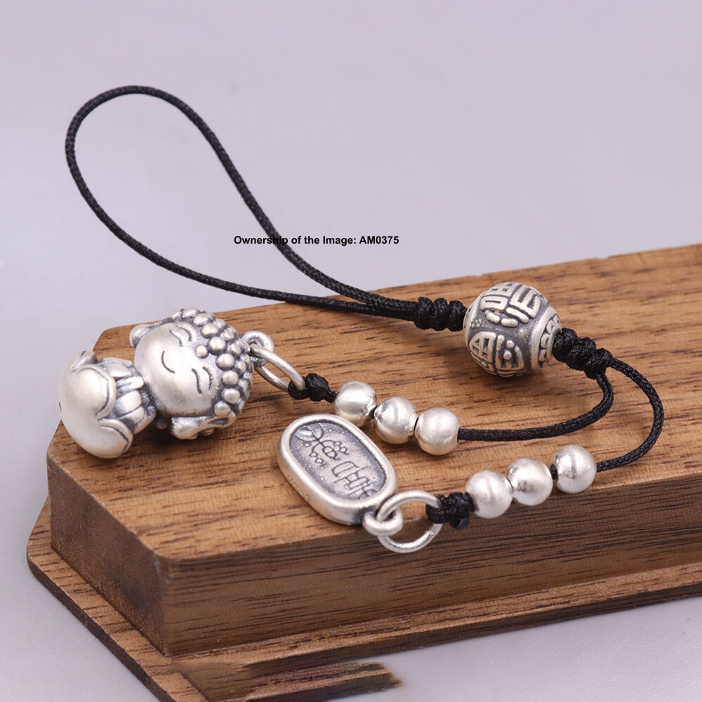 Real 999 Fine Silver Buddha 平安 Plate Handmade Charm Pendant 110mm Length