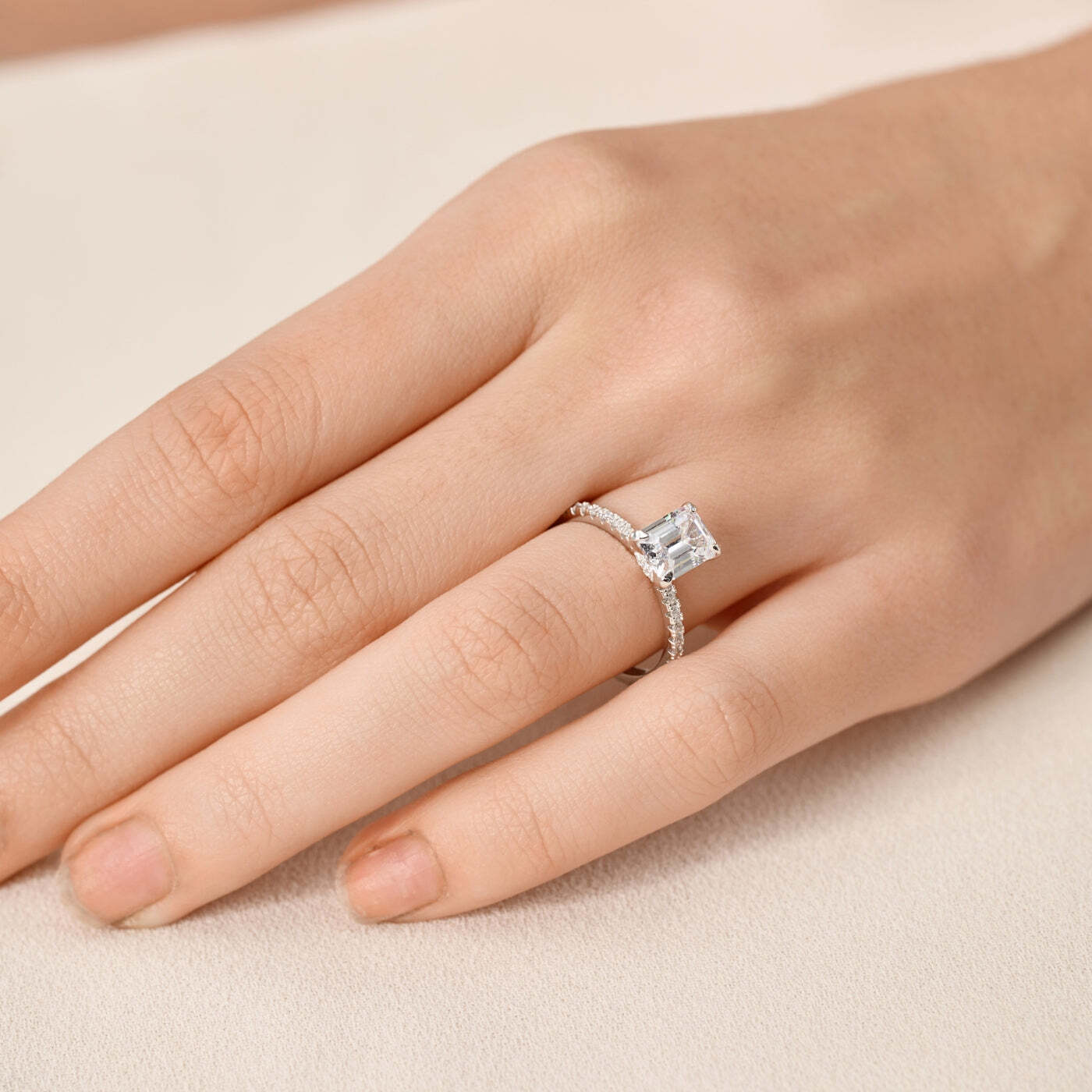2 Carat Hidden Halo Emerald Cut Solitaire Cubic Zirconia Engagement Ring