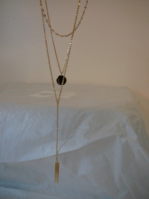 Essentials Triple Chain Layered Disc & Bar 18K Gold Plated 15″ Necklace-NEW $50