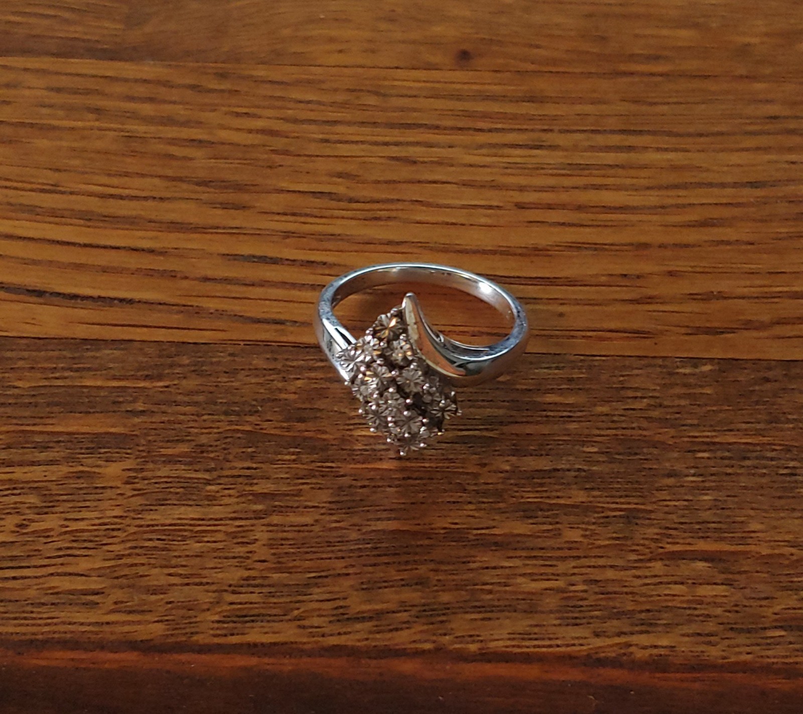 MCM Palladium Silver Diamond Bypass Cluster Ring