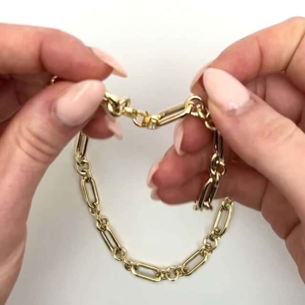 Solid 14K Real Gold 8mm Alternating Paperclip Chain Necklace 18″