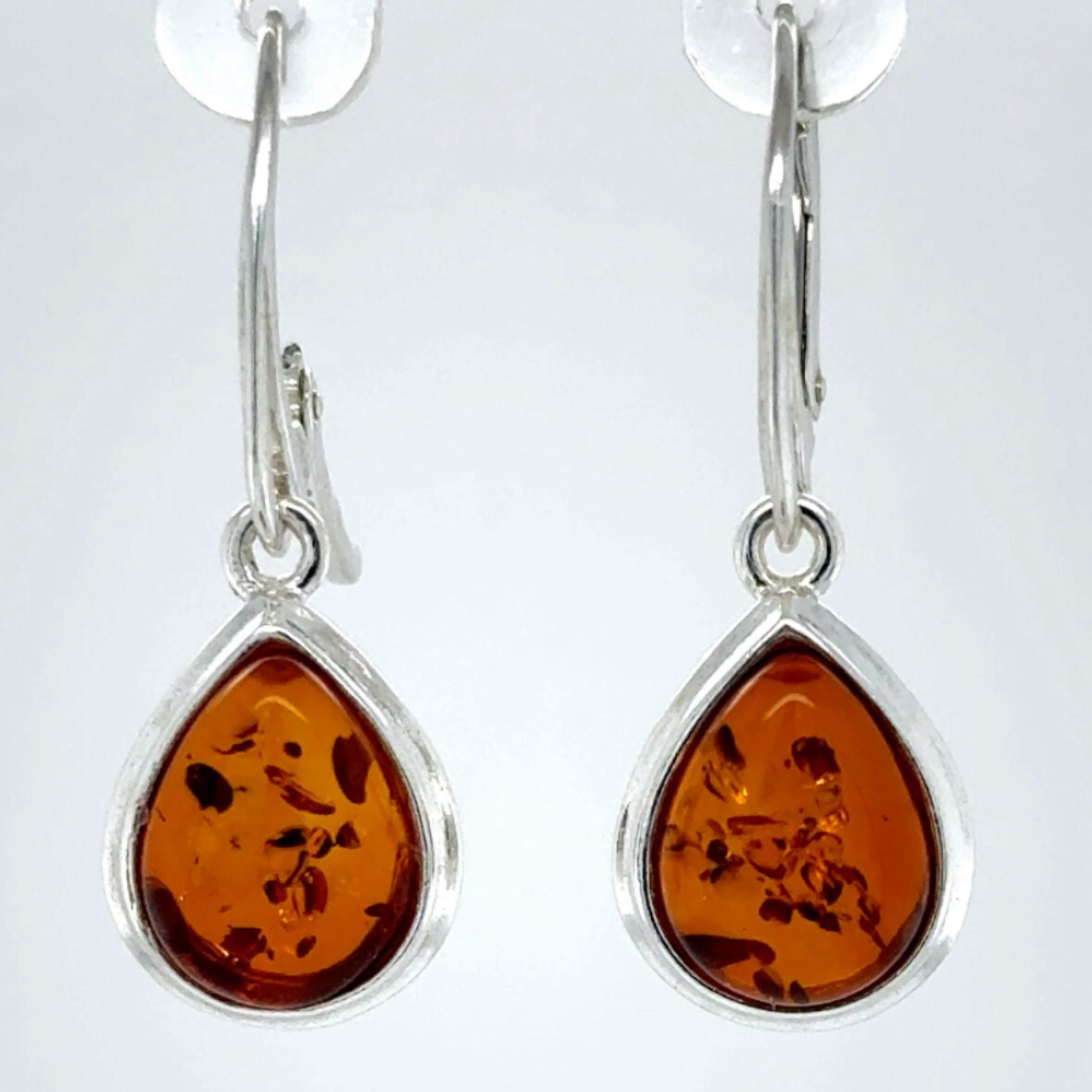 Cognac / Brown BALTIC AMBER Drop Leveback Earrings 925 STERLING SILVER #1654