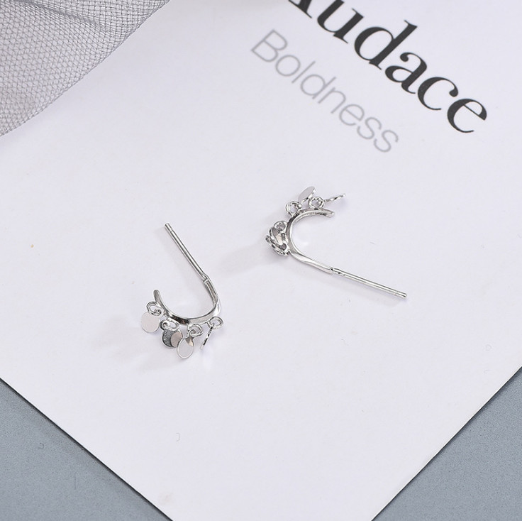 925 Sterling Silver Crescent Moon Round Wafer Tassel Stud Earrings Gift A35