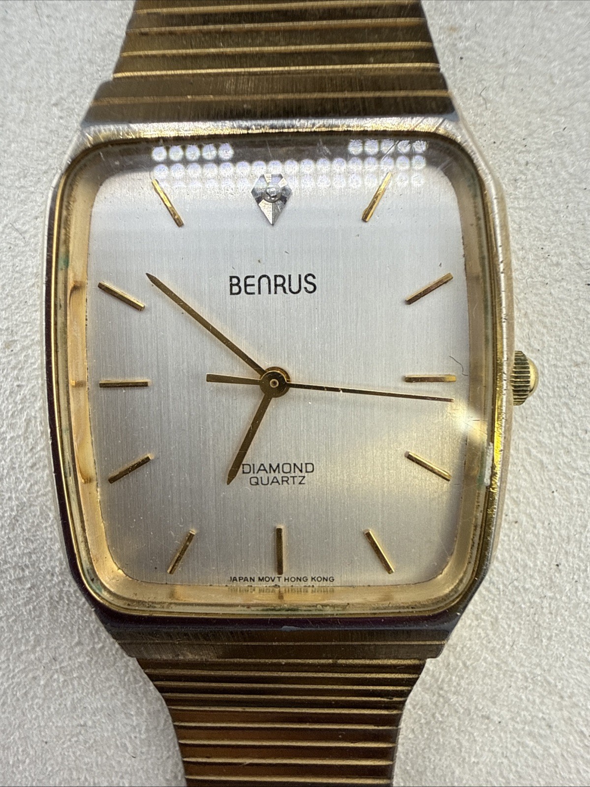 Rare Condition Benrus Diamond Retro Mens Watch New Battery BAD CLASP