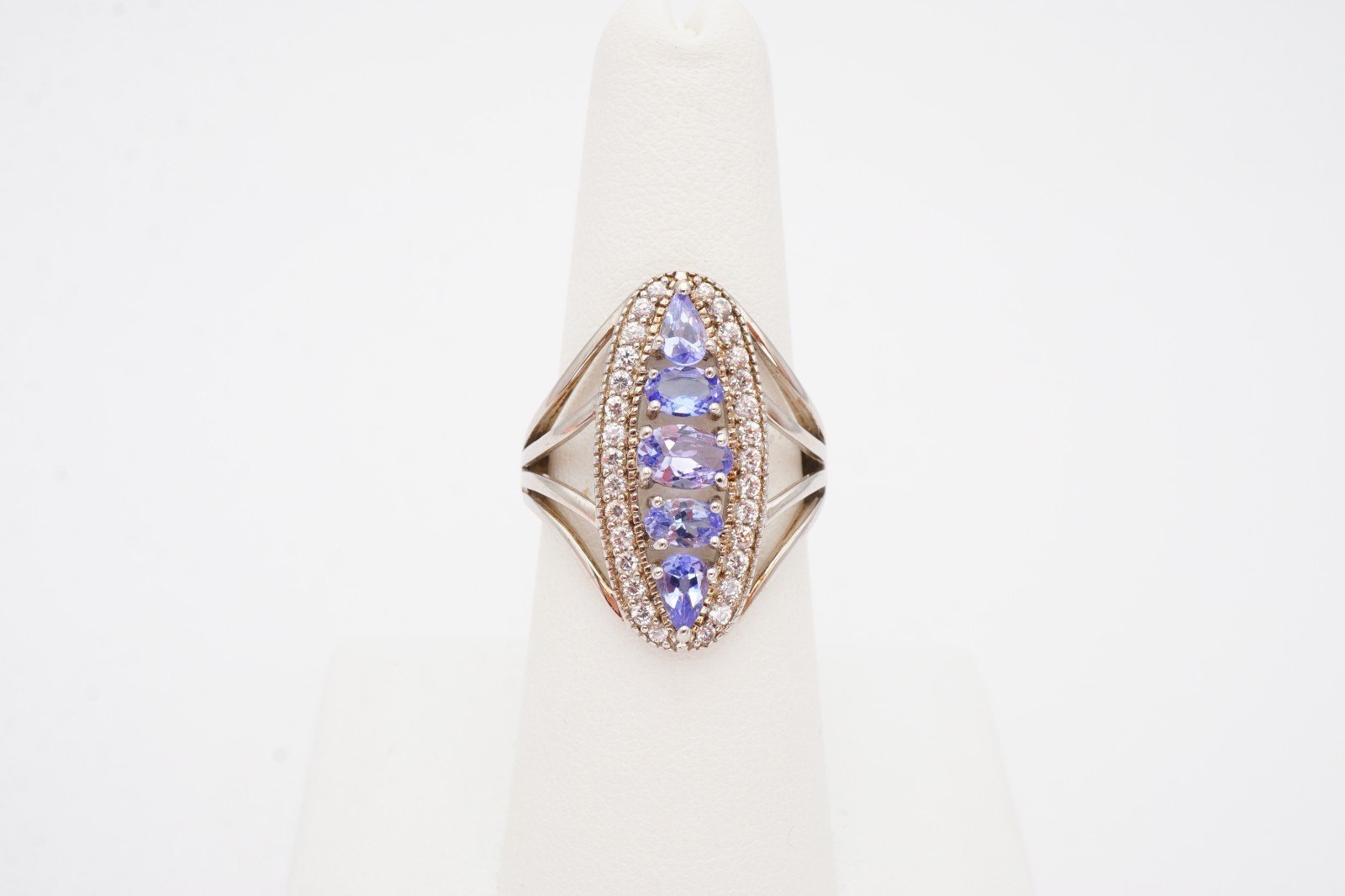 Sterling Silver 925 Iolite White Topaz Ring Size 7