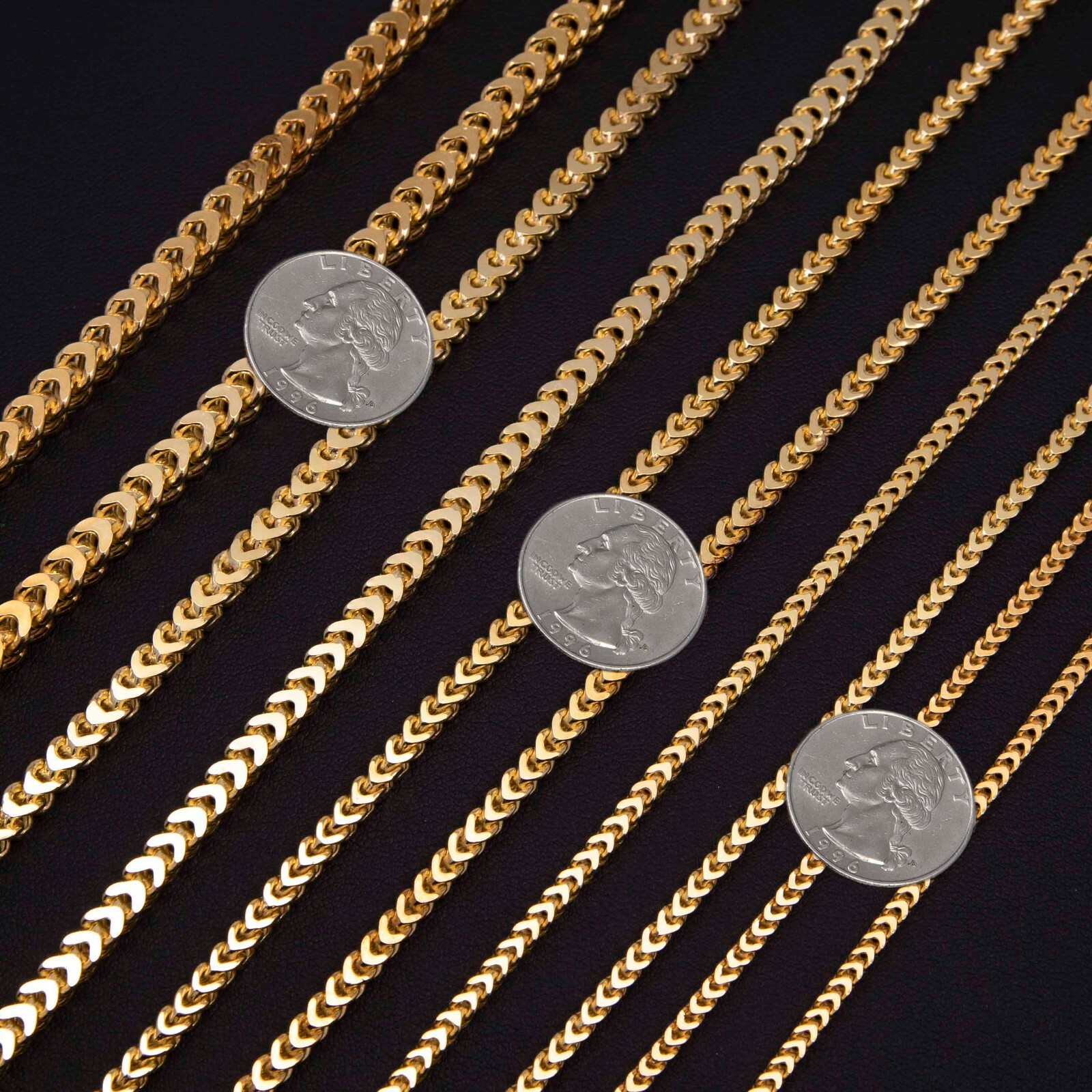Franco Chain 14K Yellow Gold-Plated Hollow Sterling Silver 925 All Sizes