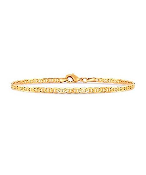 18K Gold Plated Flat Marina Link Anklet for Women – Made In Brazil 9.0 Inches