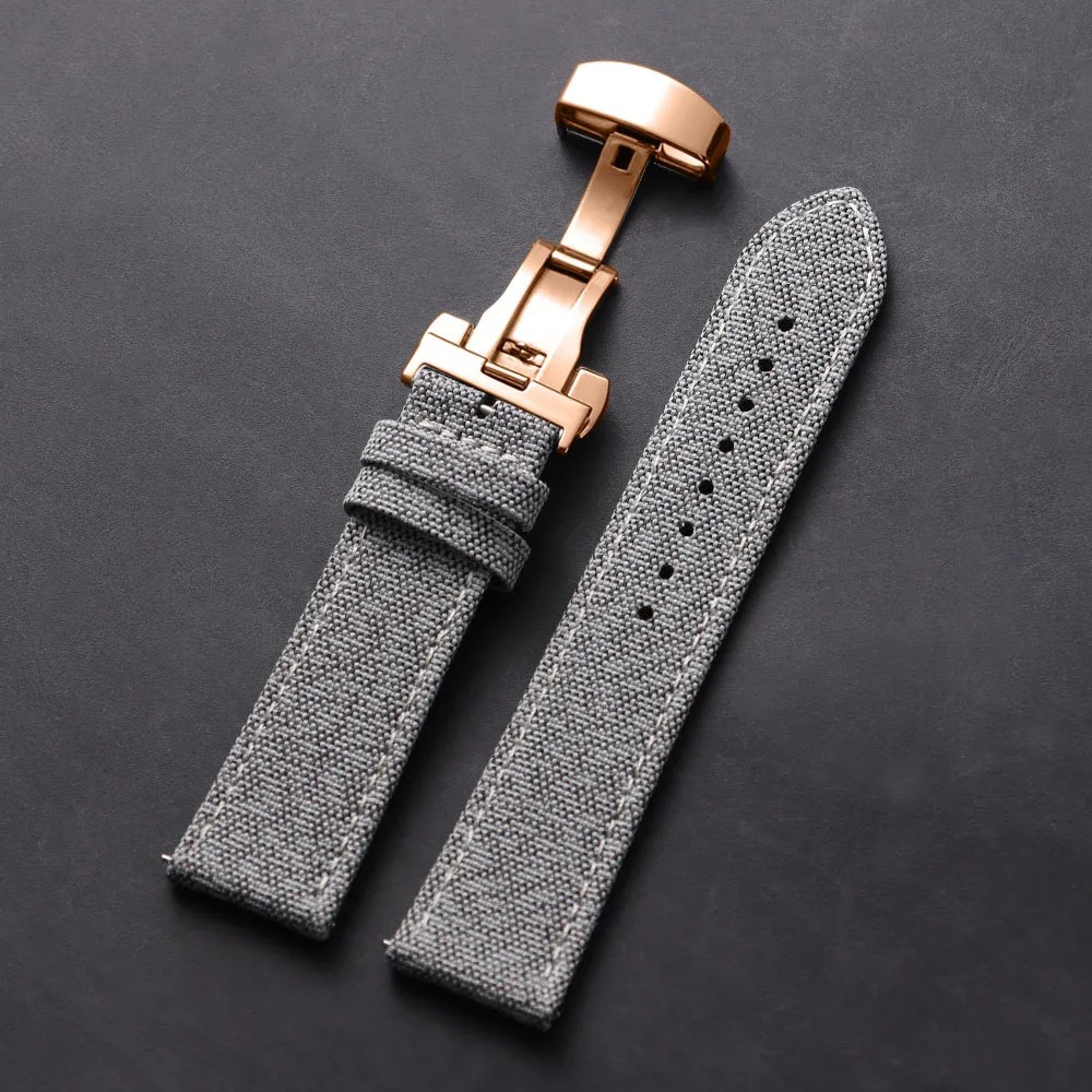 Quick Release Nylon Leather Strap 20/22mm Butterfly Buckle for Omega Seiko
