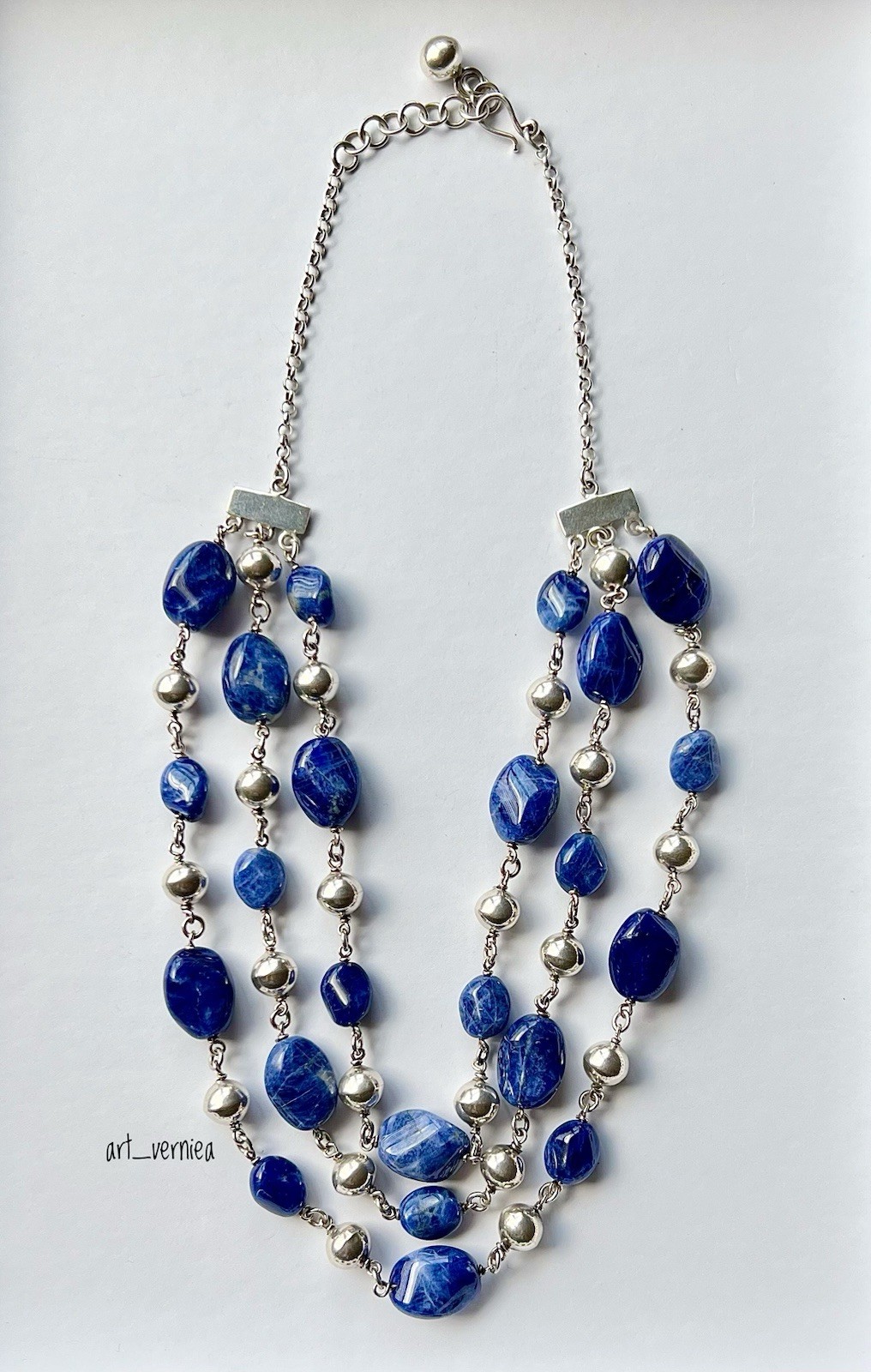 ILARIA Peru 925 STERLING SILVER BALL & SODALITE Bib Necklace – 86 g – GORGEOUS!