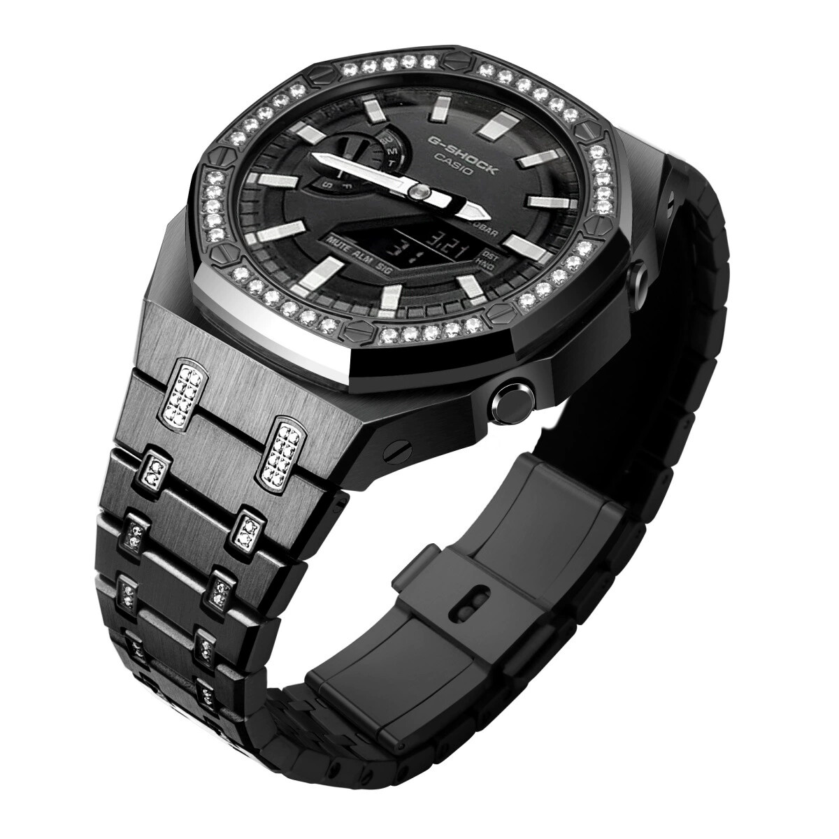 Bling Diamond Stainless Steel Bezel Mod Kit Case Band for G-SHOCK GA-2100 GA2110