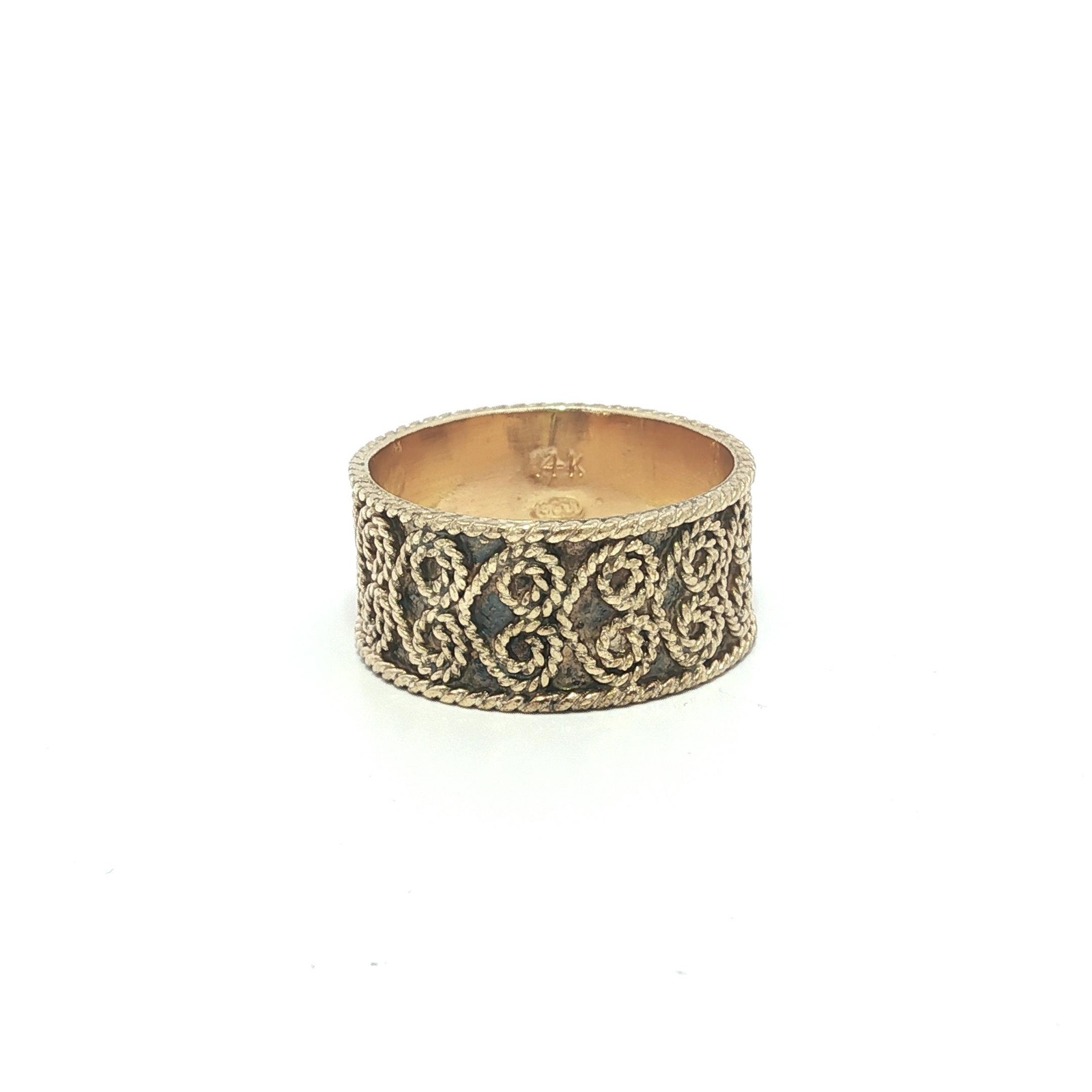 Vintage Yellow Gold 8.7mm Twisted Wire Heart Cigar Eternity Wide Band Ring
