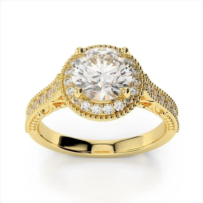 Lab-Created 3.10 Ct White Diamond Round Cut Wedding Ring 14K Yellow Gold FN