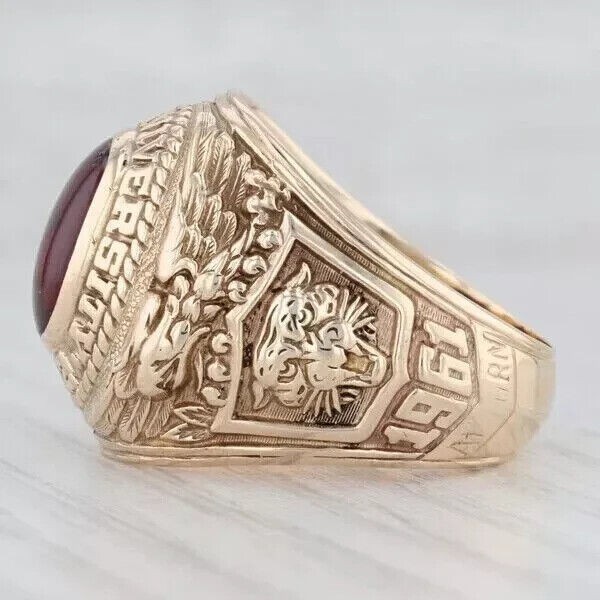 Men’s 3.Ct Lab-Created Garnet burn University Class Ring 14k Yellow Gold Plated