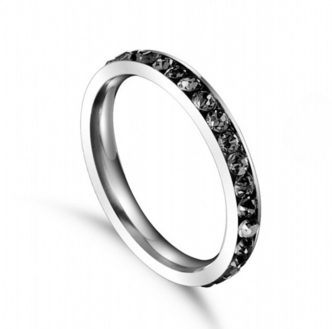 Beautiful Stainless Steel Black Zircon Inlay Eternity Band Ring Size 12