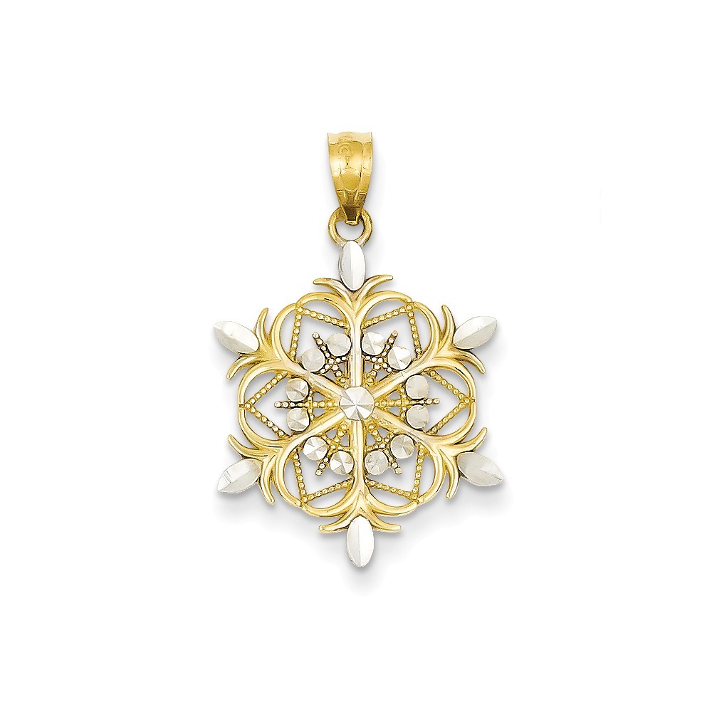 14K YELLOW AND WHITE GOLD POLISHED WINTER WONDERLAND D/C SNOWFLAKE PENDANT