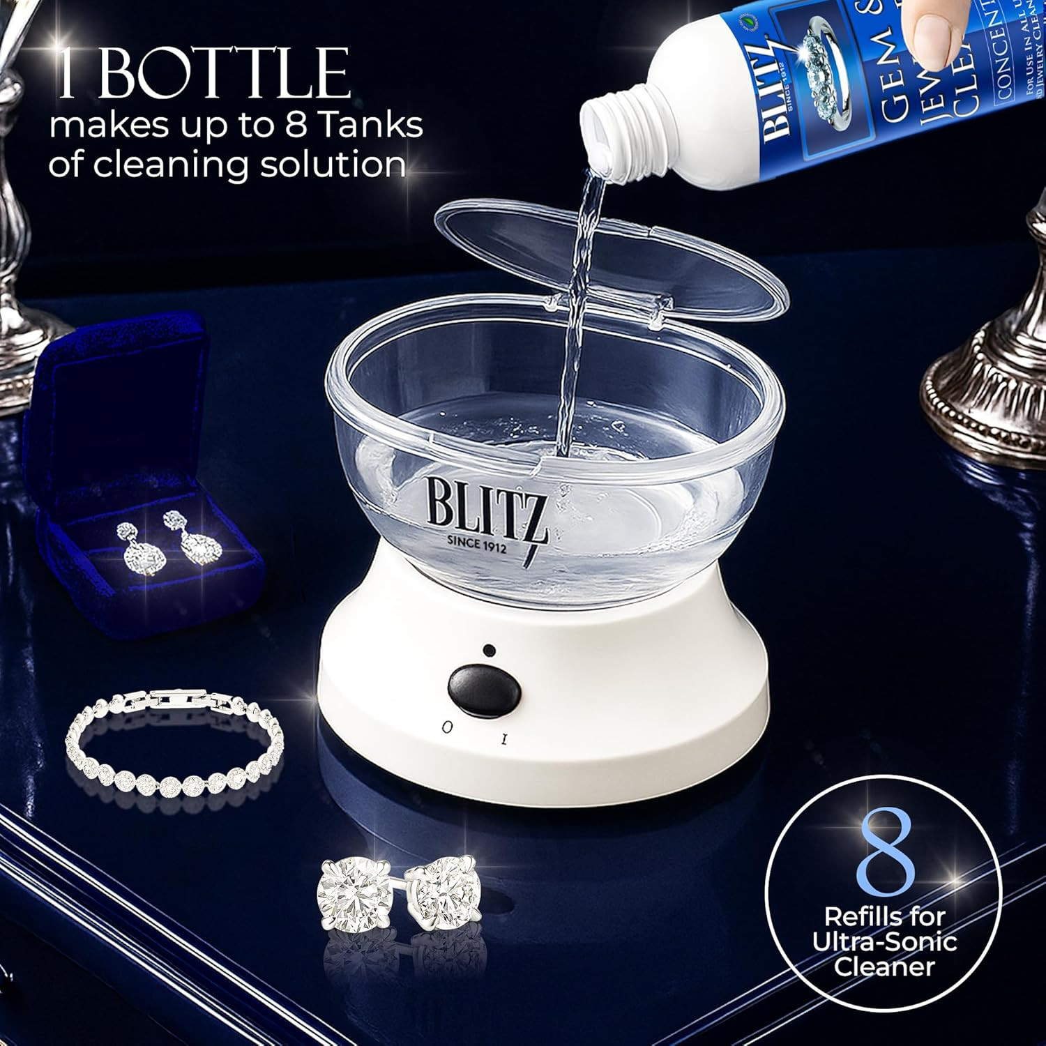 Blitz Gem & Jewelry Cleaner Concentrate Refill for Ultrasonic Machines 8 Oz | Li