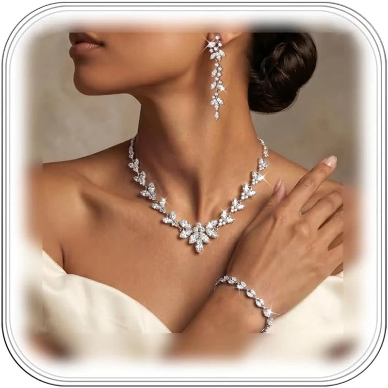 Silver Plated Wedding Jewelry Sets for Women Brides Bridesmaids Hypoallergenic S