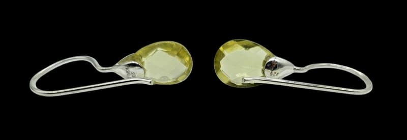 Teardrop Lemon Quartz Earrings, Checkerboard Faceted, Sterling Silver