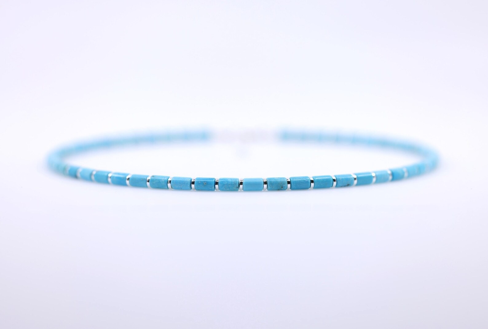 Arizona Turquoise Necklace | 4x6mm Blue Gemstone Beads | Sterling Silver, Unisex