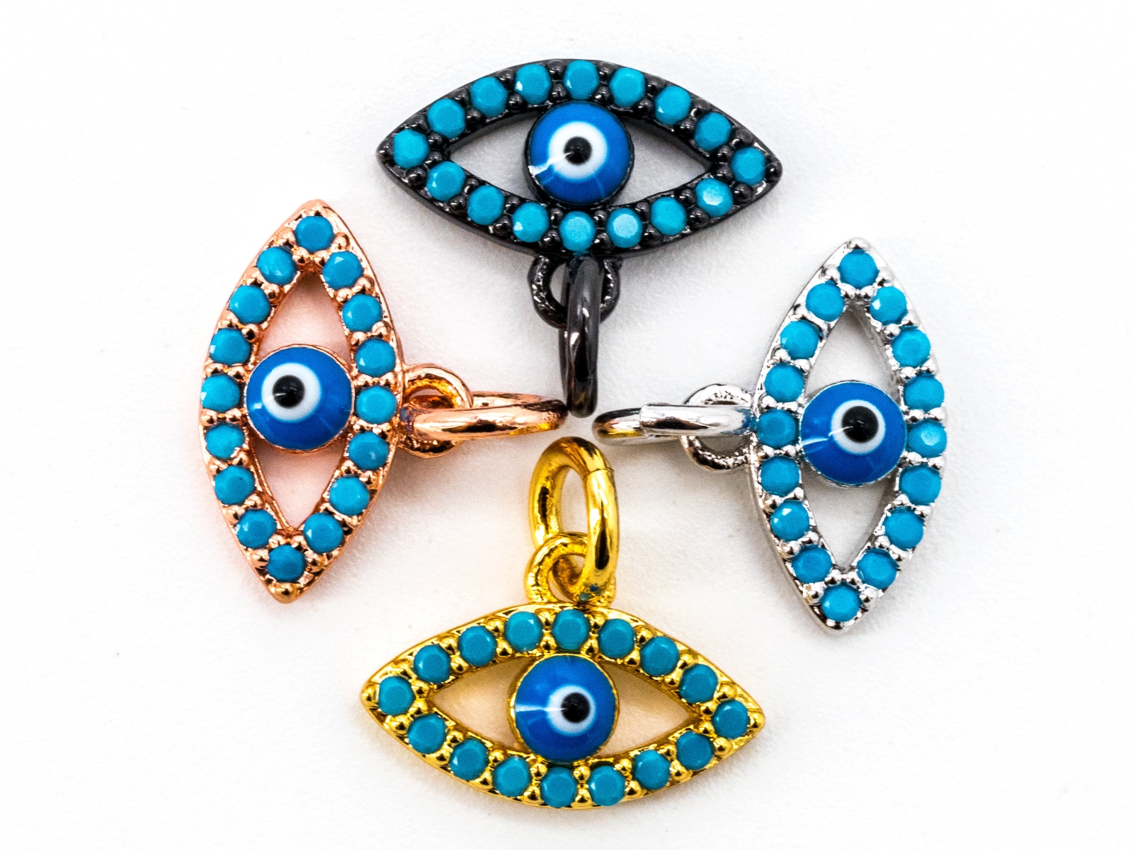 CZ Micro Pave Blue Eye Charm, 8x12mm Turquoise Charm for Jewelry Making sku#F338