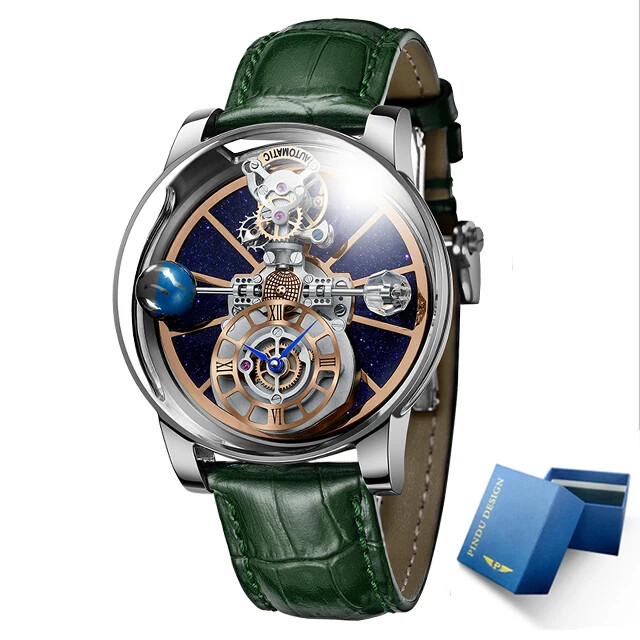 PINDU Design P5015 Men Watches Celestial Tourbillion Astronomi 5ATM Leather