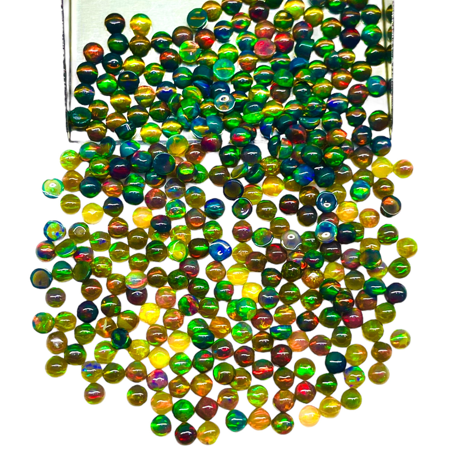 50 Pcs Natural Ethiopian Black Opal 3mm Round Flashy Loose Cabochon Gemstone Lot