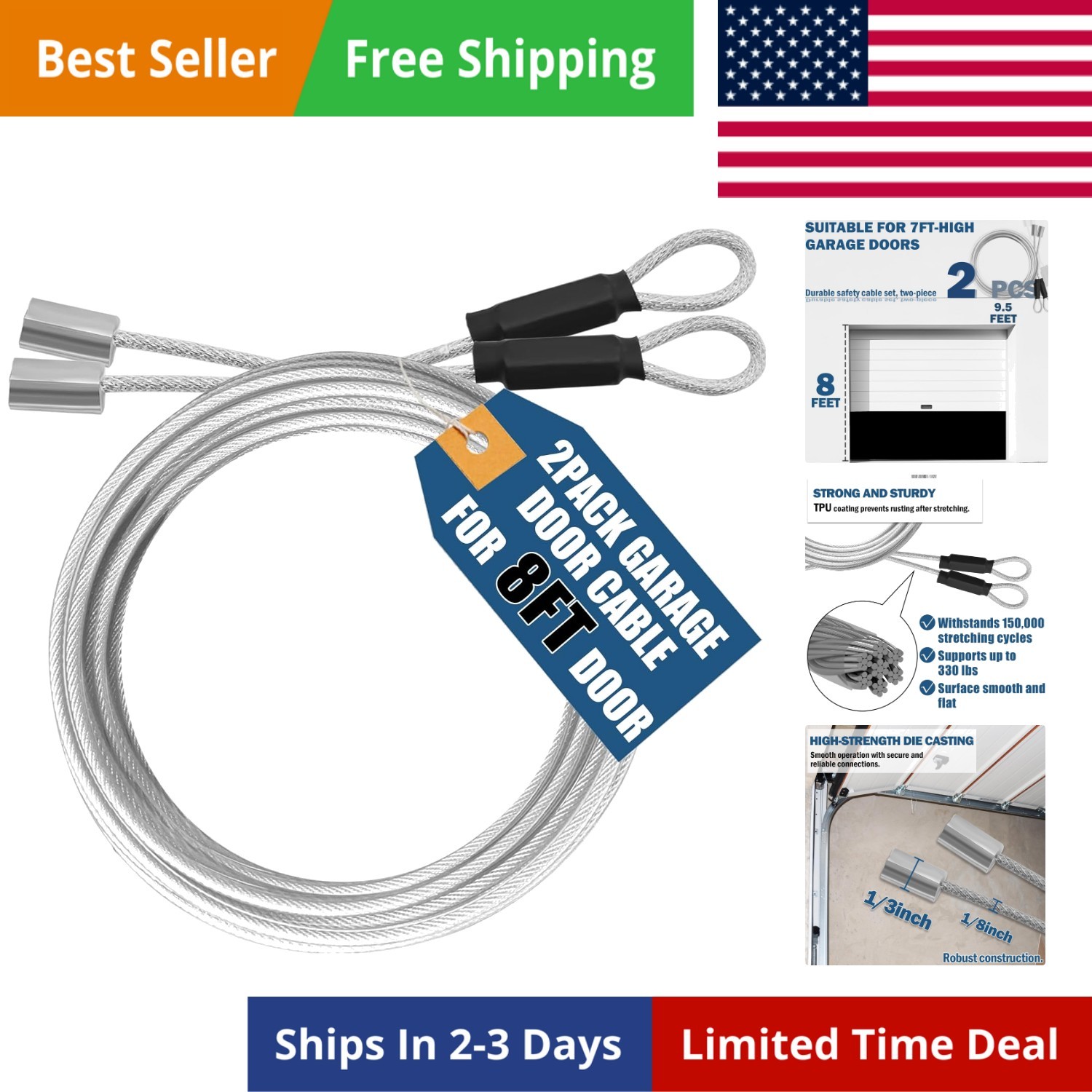 9.5FT Garage Door Cable Replacement /8 inch Vinyl Coated Wire Cable & Parts F…