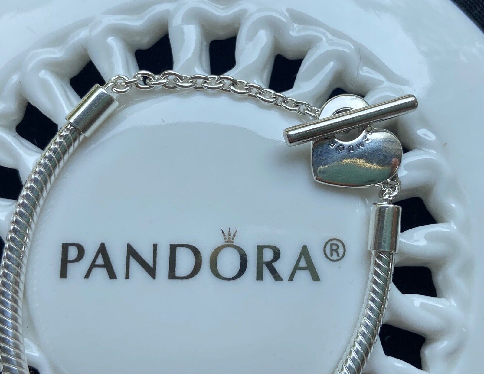 Authentic Pandora Heart T-Bar Snake Chain Bracelet #599285C00
