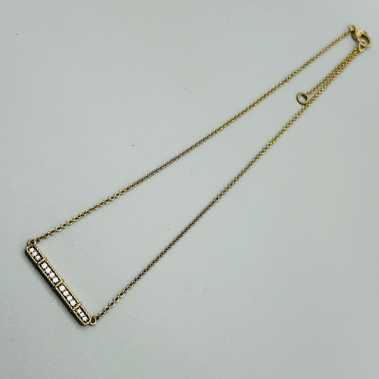 Judith Ripka Sterling Silver (gold color) Bar Necklace w 14 CZs +3 More on Clasp