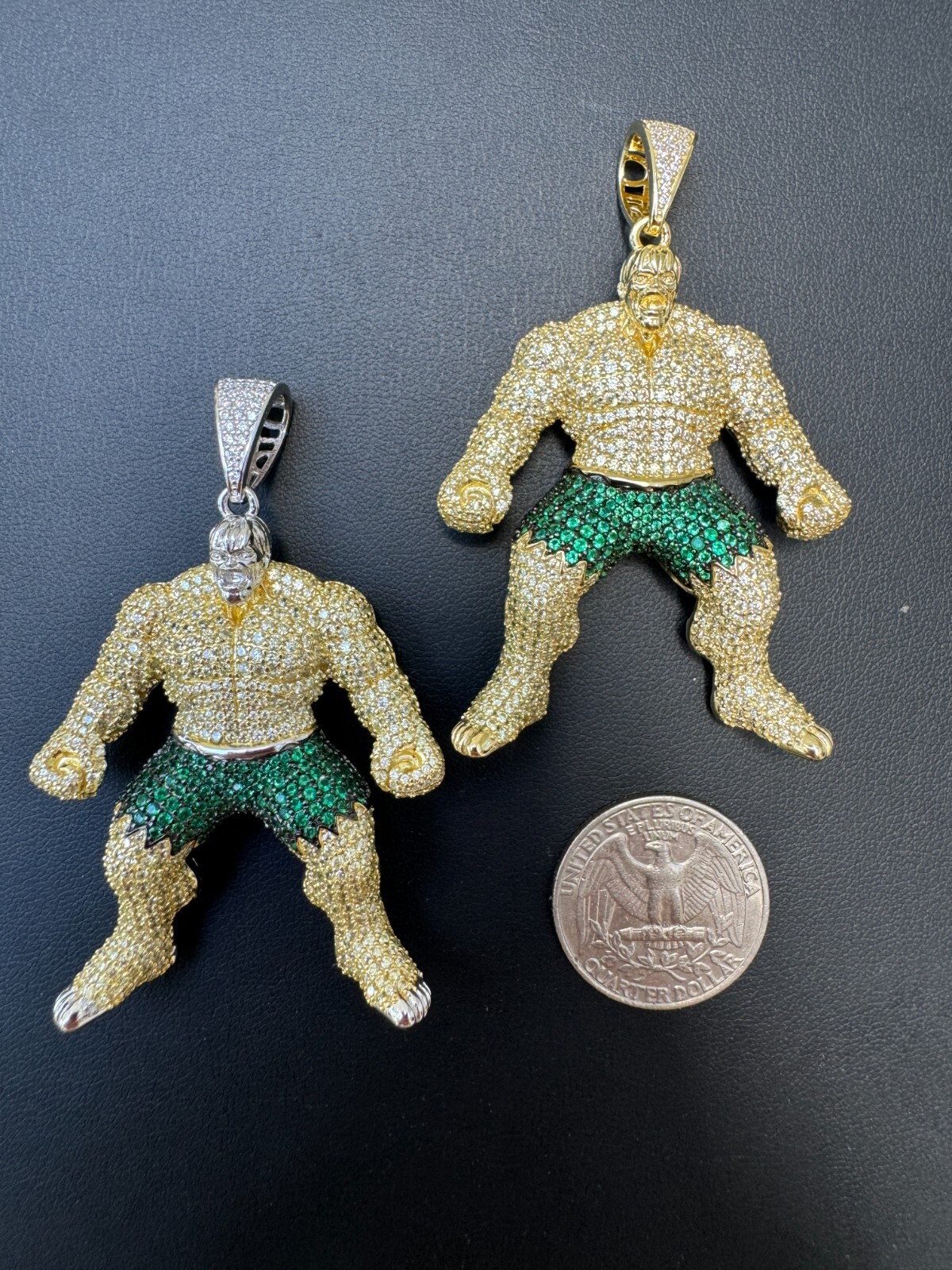 Real 925 Silver/14k Gold Plated LARGE Iced Hulk Superhero Pendant Necklace