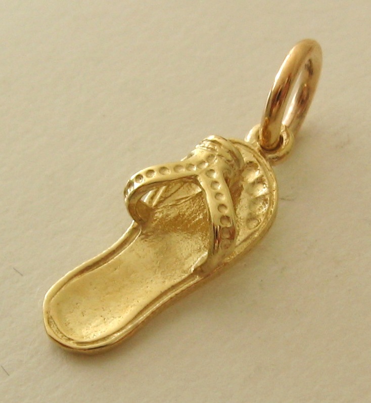 SOLID 9K 9ct YELLOW GOLD 3D THONG SHOE BEACH CHARM/PENDANT