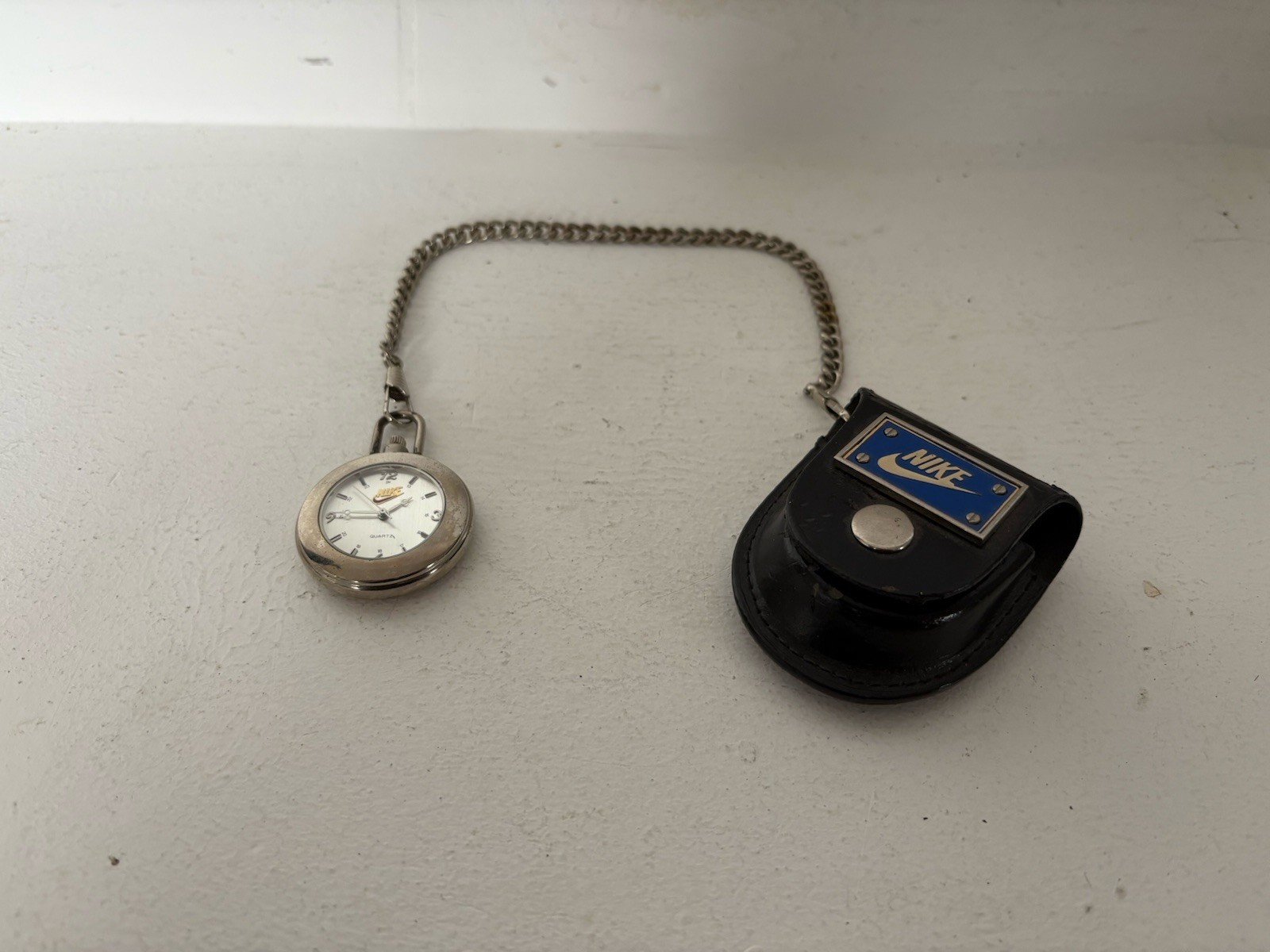 Nike Air Quartz Pocket Watch Model 1238 Made In USA Stainless Steel With Pouch