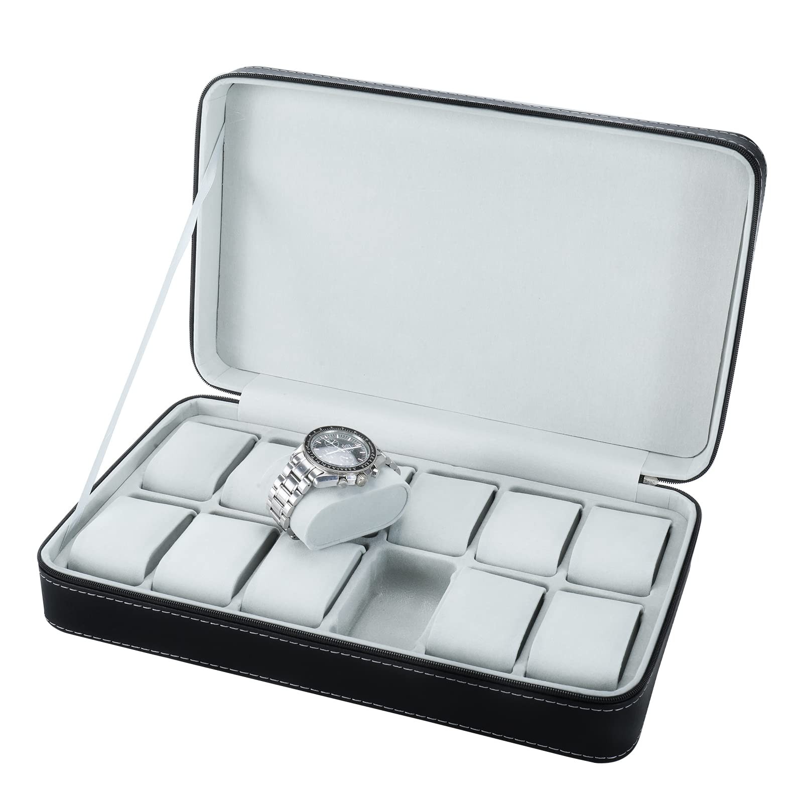 12 Slots Boxes,Portable Zip Jewelry Display Case with Removable Pillow for Je…
