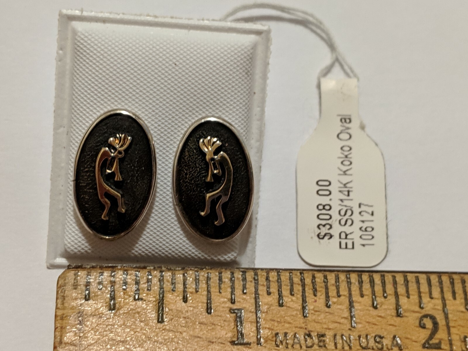 JC CASE & CO KOKOPELLI STUD EARRINGS STERLING SILVER 14K GOLD SIGNED $308 PRICE
