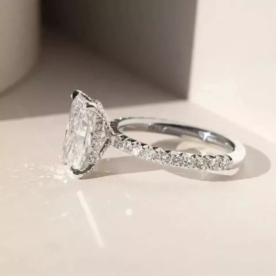 IGI Certified Radiant Cut Lab Grown Diamond Ring 14k White Gold 4 Ct VVS E F