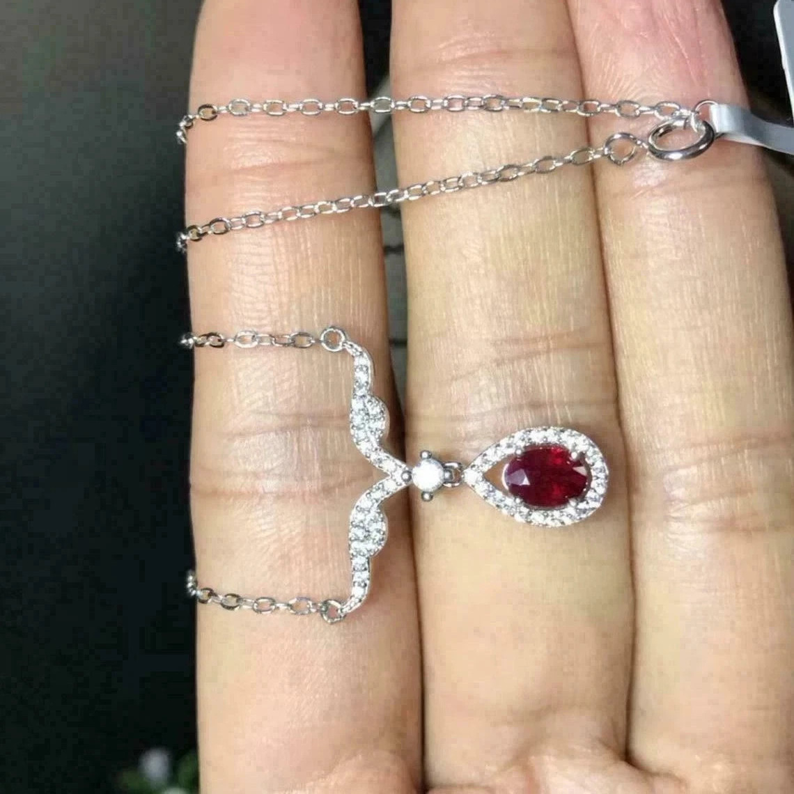 2.1Ct VVS1 Oval Cut Lab Created Ruby & Diamond Wedding 14K White Gold FN Pendant