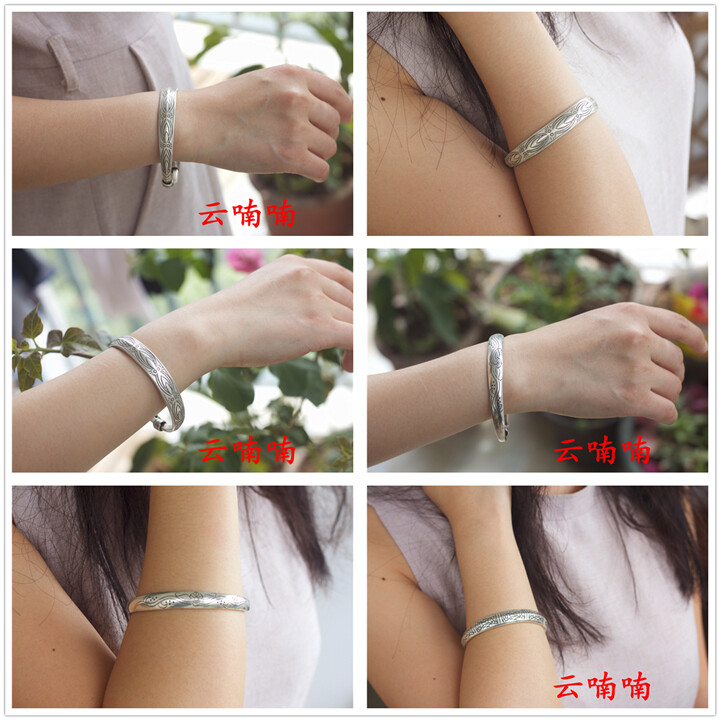National wind literary retro folk Chinese handmade Miao silver bracelet 1piece