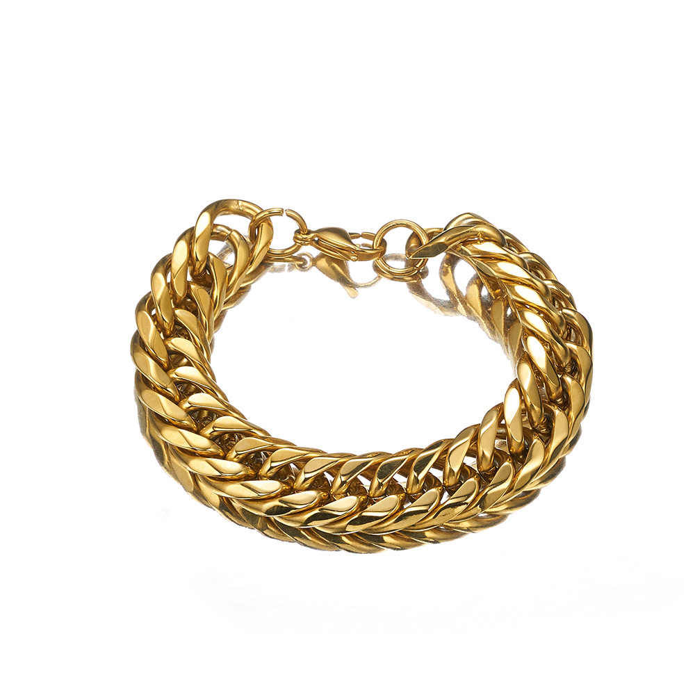 16mm Wide Gold Stainless Steel Curb Cuban Link Chian Bracelet 22cm Long for Men