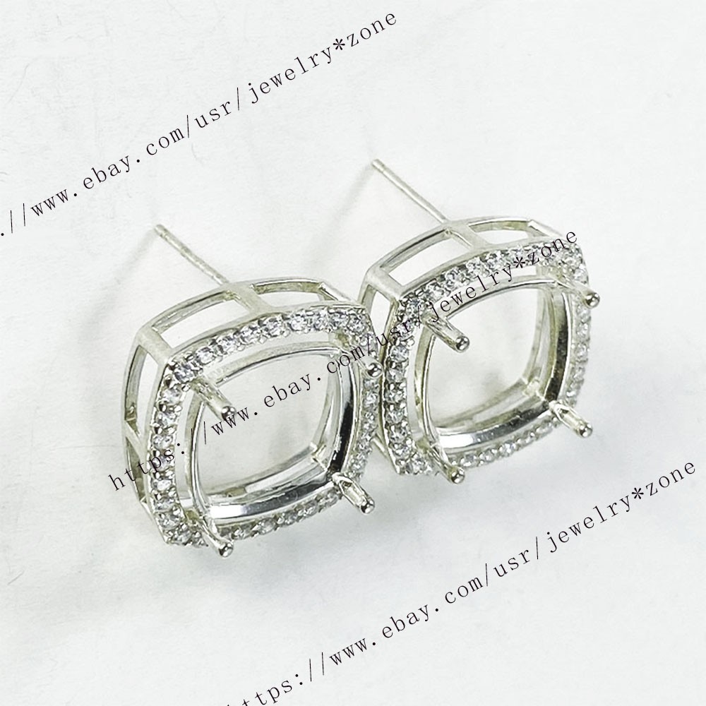 Pre Notched Sterling Silver Earrings Cushion 4x4mm to 14x14mm Semi Mount Dangle