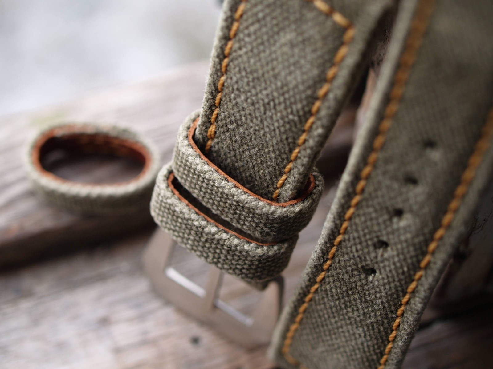26 mm rugged handcrafted canvas watch strap Olive Green *Ready-Made *US-DutyPaid