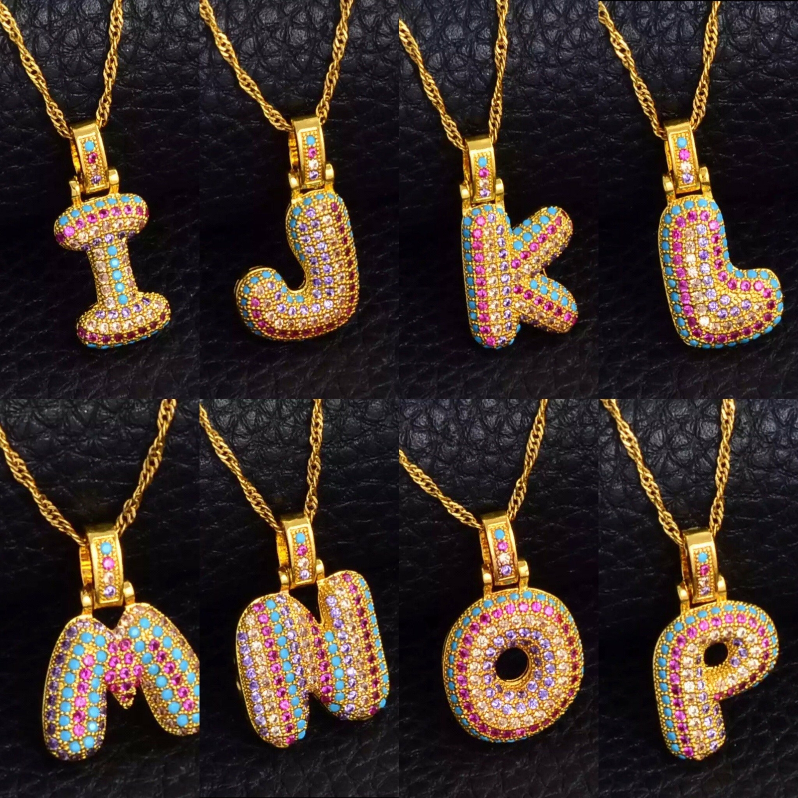 Colored stone Alphabet letters initial Pendant Necklace / All letters available