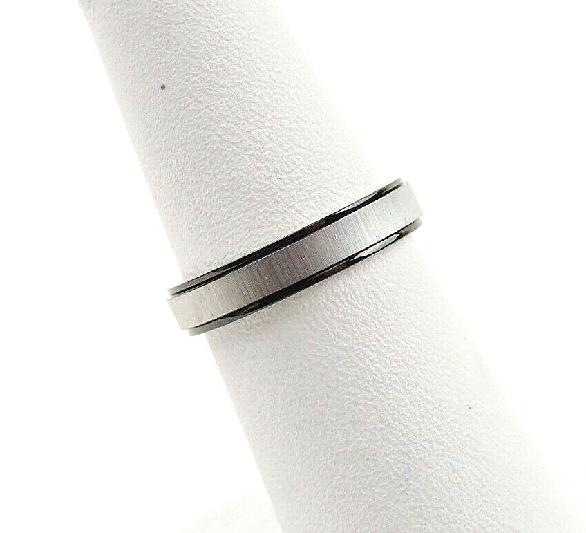 Stainless Steel Brushed 4 mm Wide Comfort Fit Band Ring With Black Accents