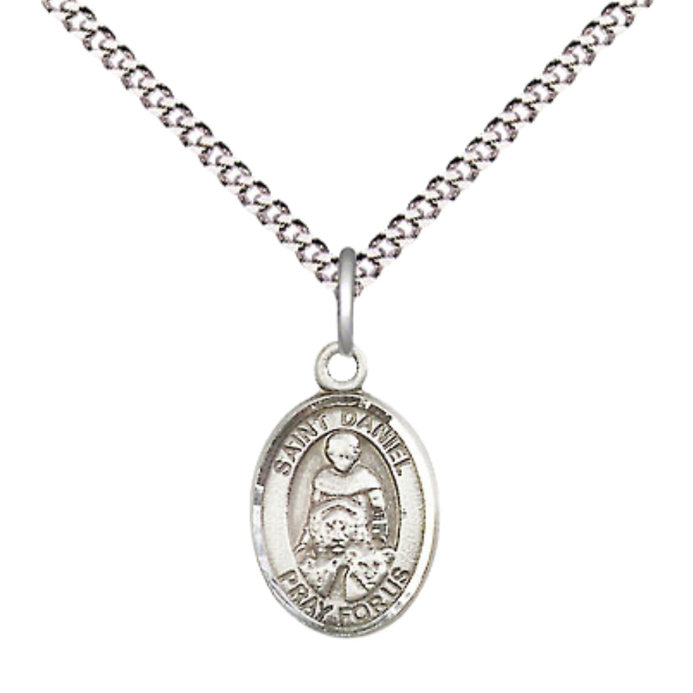 Small Pewter Saint Daniel Medal Pendant 18″ Lobster Claw Chain Catholic Necklace