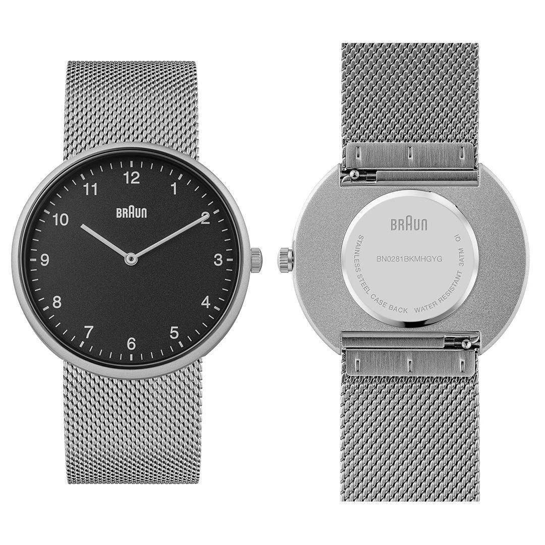Braun Watch Steel Mesh Bracelet Unisex with Interchangeable Grey Silicon Strap