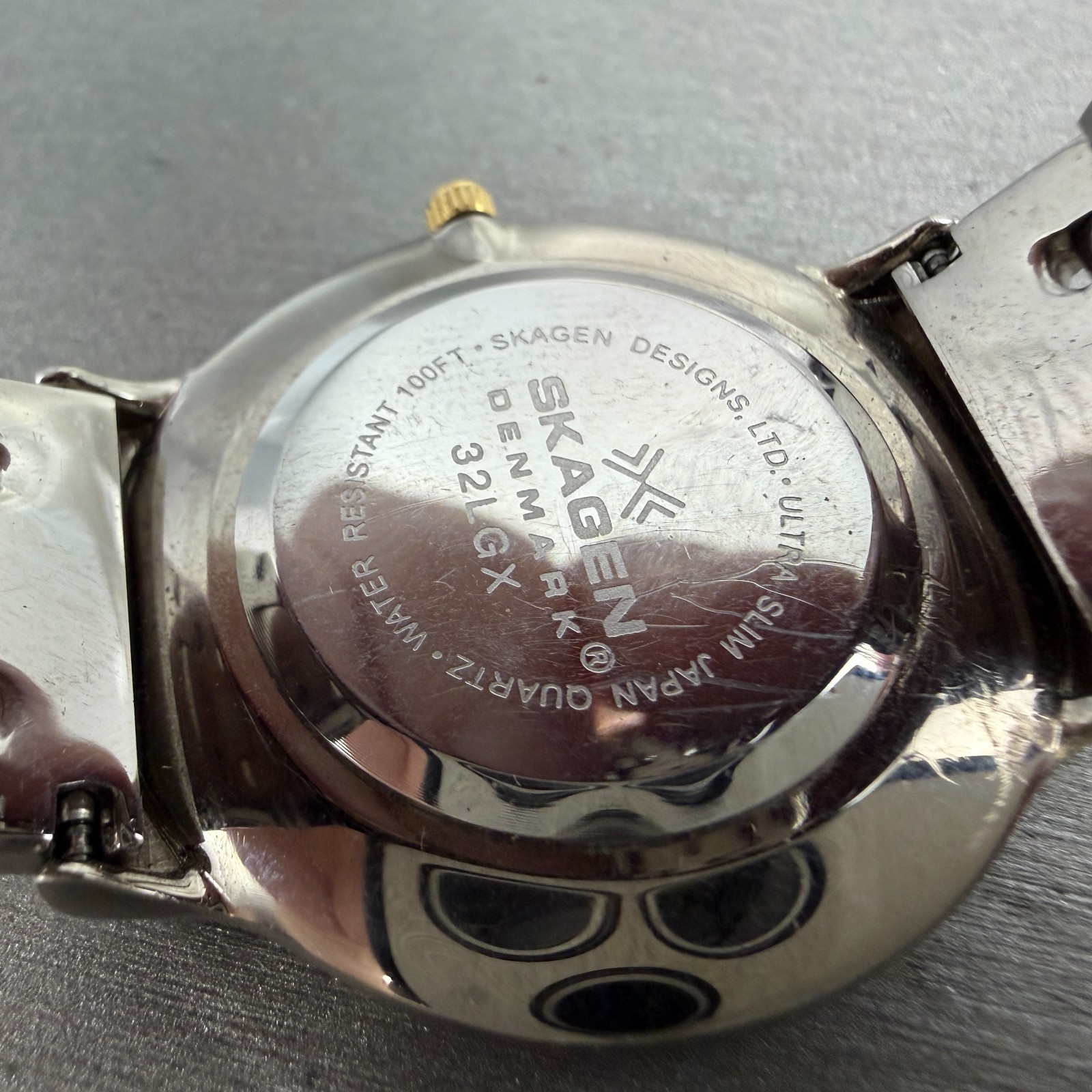 Skagen Watch Men 34mm Silver Dial Two Tone Round 32LGX New Battery Bracelet