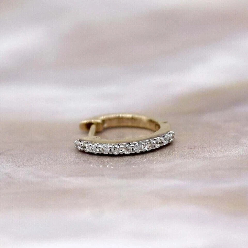 925 Silver Simulated Diamond Single Huggie Hoop Earring 14K Yellow Gold Plated