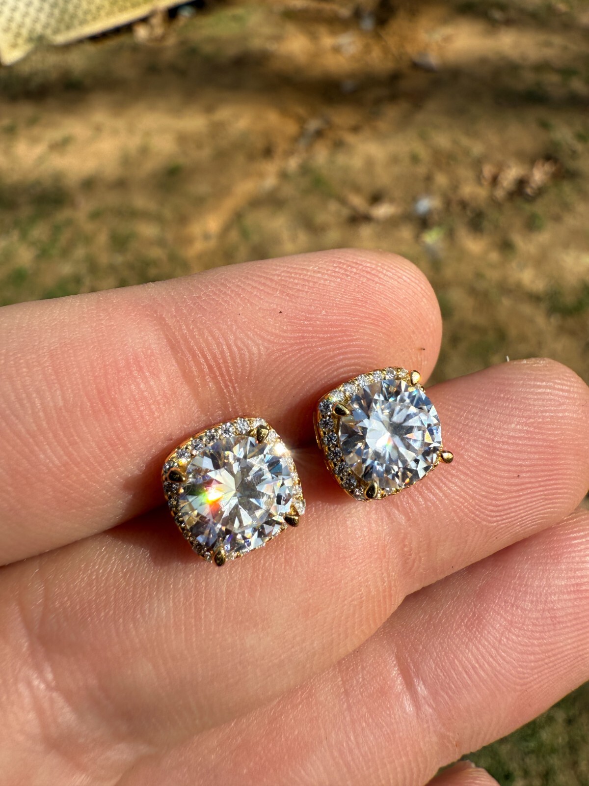 Real Moissanite Square Halo Stud Earrings 14k Gold 925 Silver HipHop Mens Ladies