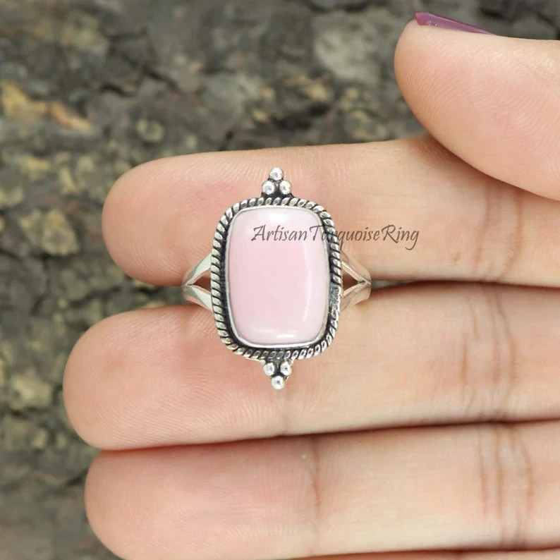 Pink Opal Ring 925 Sterling Silver Band& Statement Ring Handmade Ring All Size